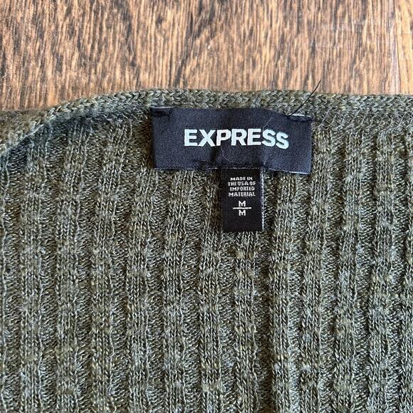 Express Women’s Size Medium Knit Surplice Wrap Sweater Olive Green Long Sleeve - Picture 6 of 8